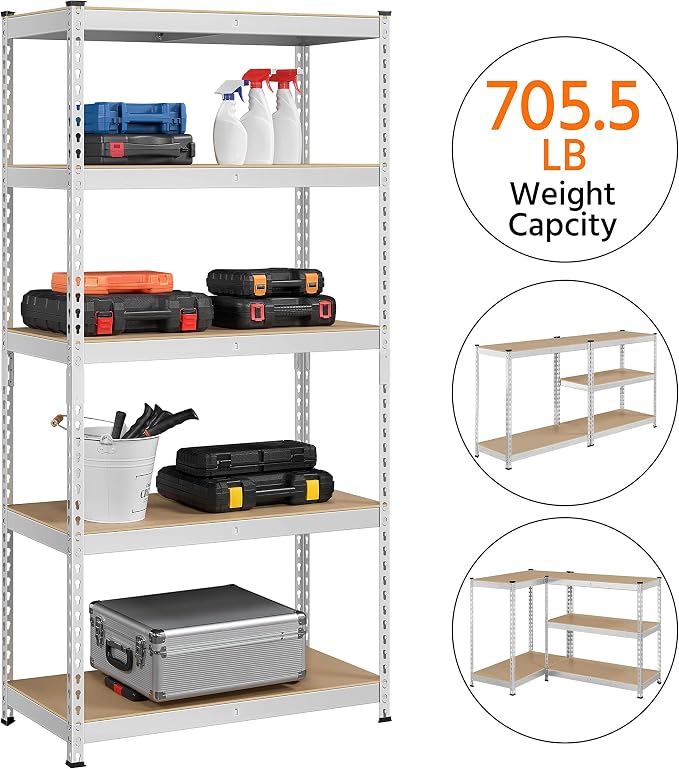 Topeakmart 5-Tier Utility Shelves, Metal Storage Shelves Garage Shelving Unit - Image 5
