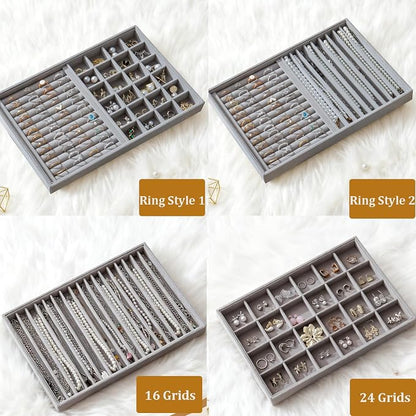Large Jewelry Drawer Organizer Trays Set of 4, Stackable Velvet Jewelry Trays - Image 2