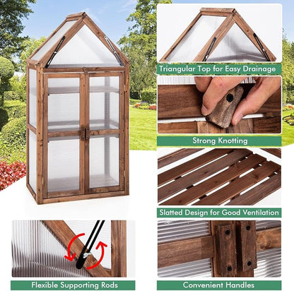 Giantex 3-Tier Garden Cold Frame, Portable Wooden Mini Greenhouse Storage - Image 4