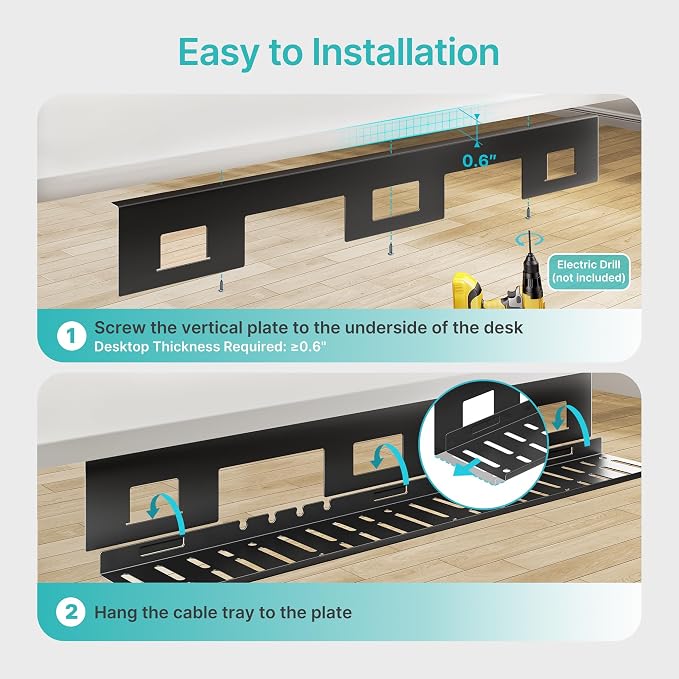 Under Desk Cable Management Tray, 31.5 Inches Metal Cord Organizer Rack - Image 8