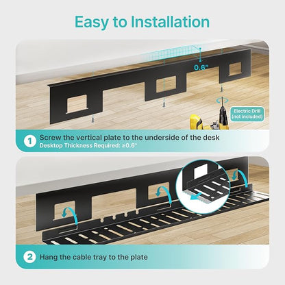 Under Desk Cable Management Tray, 31.5 Inches Metal Cord Organizer Rack - Image 8