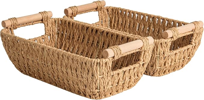 StorageWorks Hand-Woven Small Wicker Baskets, Round Paper Rope Storage Baskets by StorageWorks