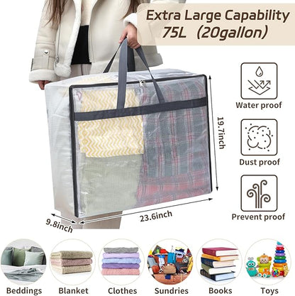 Fixwal 4 Pack 75L Extra Large XL Clear Storage Bags - Image 2