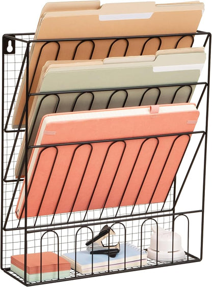 Mind Reader Metal Wire Desktop Organizer, Vertical File Holder, Hooks and by MindReader