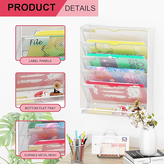 Hanging Wall File Organizer 6 Tier Wall Mounted File Holder Document Wall - Image 4
