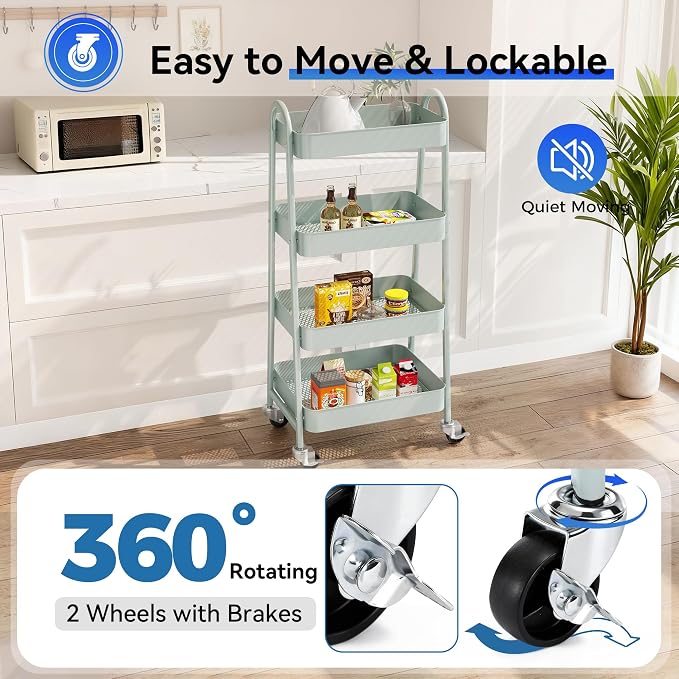 OLIXIS Metal 4 Tiers Utility Rolling Cart, Mobile Storage Shelf - Image 3