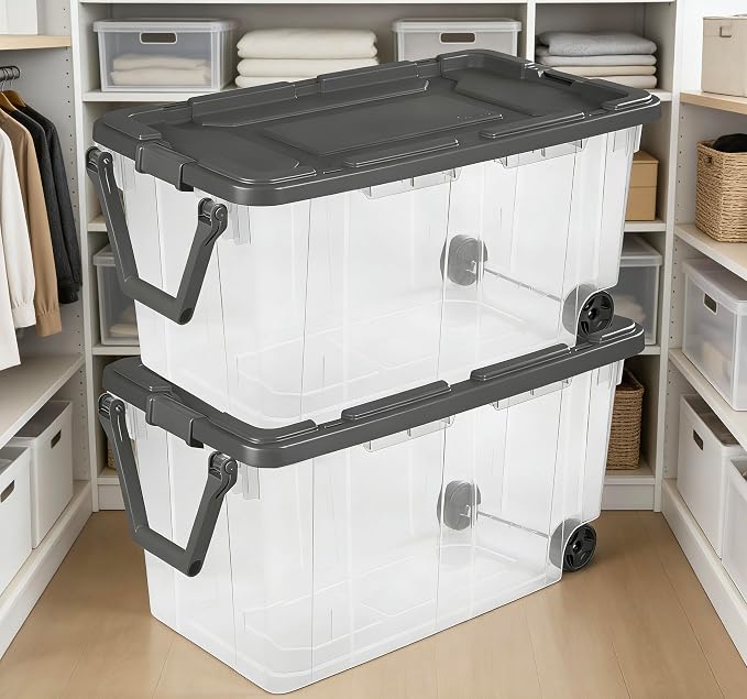 160 Quart Wheeled Stacker, Extra Large Durable Clear Bin, Latch Lid and Pull - Image 6