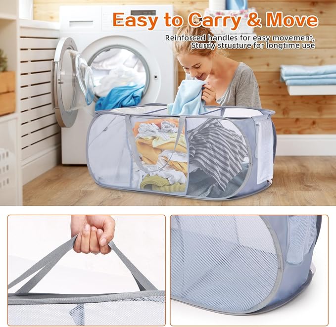 Durable Collapsible Foldable Pop Up Laundry Hamper, Sturdy 3 Compartments - Image 5