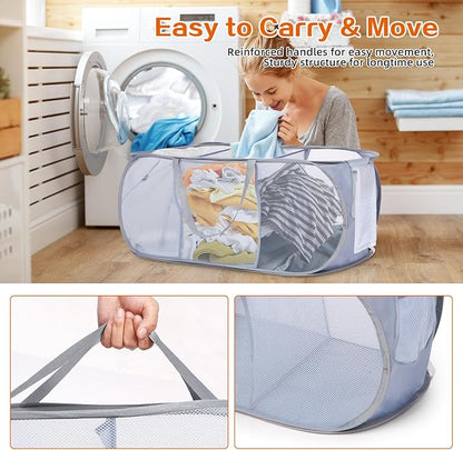 Durable Collapsible Foldable Pop Up Laundry Hamper, Sturdy 3 Compartments - Image 5