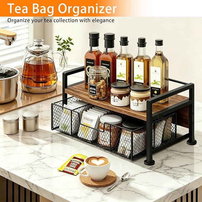Tea Bag Organizer for Kitchen Countertop, Wooden Tea Box Organizer - Image 4