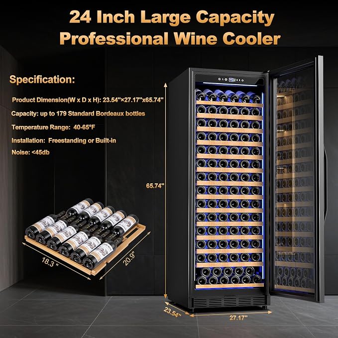 24 Inch Wine Cooler Refrigerator, 179 Bottles Wine Fridge Large Capacity - Image 4