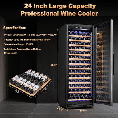24 Inch Wine Cooler Refrigerator, 179 Bottles Wine Fridge Large Capacity - Image 4