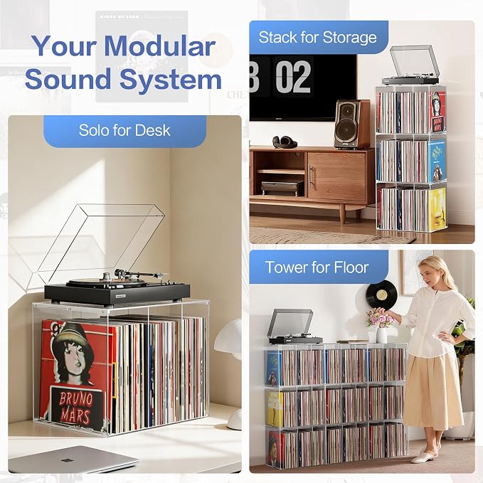 Bikoney Stackable Cube Acrylic Vinyl Record Storage, Tabletop Record Player - Image 2