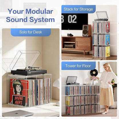 Bikoney Stackable Cube Acrylic Vinyl Record Storage, Tabletop Record Player - Image 2