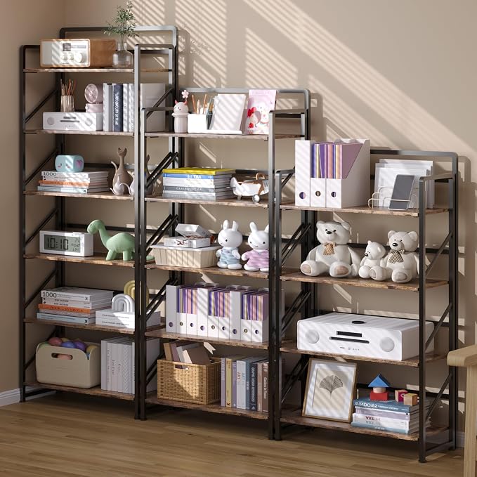 JSB No Assembly Folding Bookshelf, 6 Tier Industrial Metal Book Shelf - Image 5