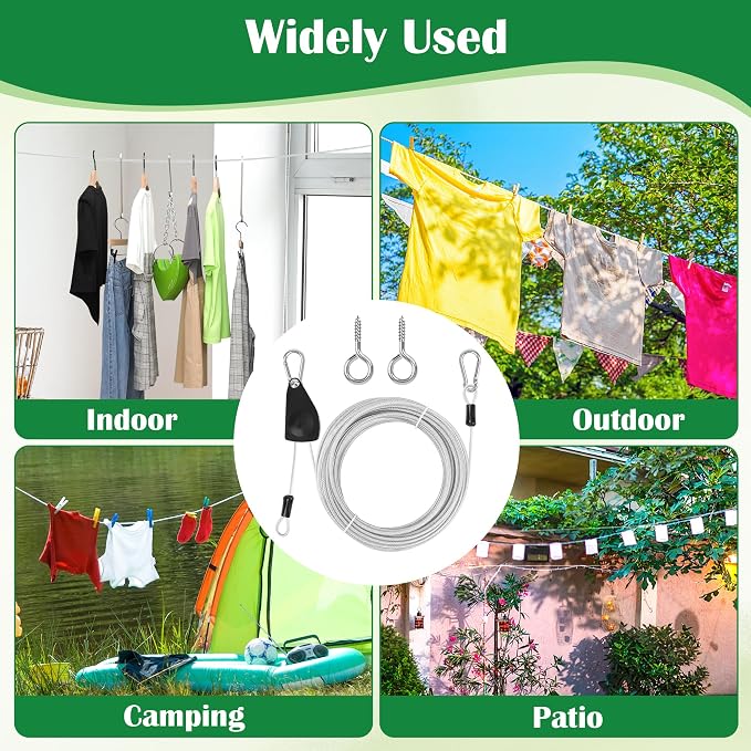 40 FT Clothes Line Outdoors, Anglecai 3/16" Retractable Wire Clothes Ropes PVC - Image 7