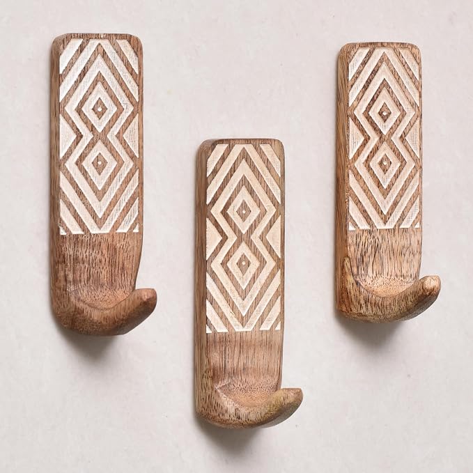 Indian Shelf 6 Pieces Wooden Adhesive Wall Hooks by IndianShelf