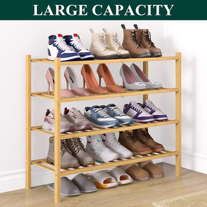 Smiry Bamboo Shoe Rack for Closet, 4 Tier Wooden Stackable Shoe Organizer - Image 4