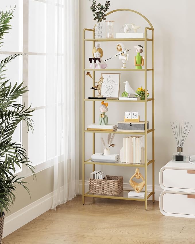 Hzuaneri Bookcase Bookshelf, Tempered Glass Bookshelves | Slim Shelving Unit - Image 7