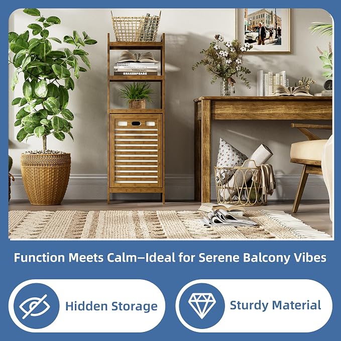 HITNET Bamboo Tilt Out Laundry Hamper, Bathroom Storage Cabinet - Image 5