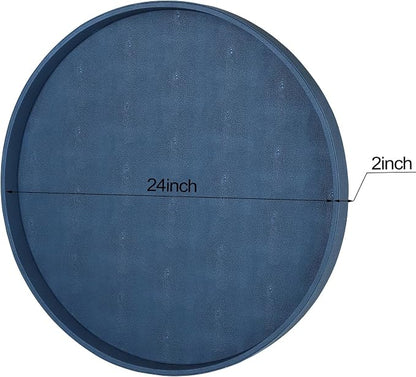 HofferRuffer Large Round Serving Tray 24'', Elegant Faux Leather Circle Ottoman - Image 2