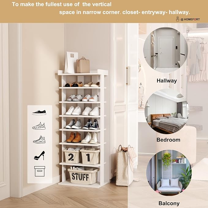 HOMEFORT 7-Tier Wood Shoe Rack, Double Rows 7-Tier Shoe Shelf, Shoe Storage - Image 4