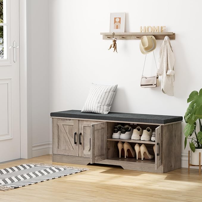 HOMSHO Farmhouse Shoe Storage Bench - Image 2