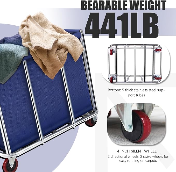Commercial Laundry Cart with Wheels, 11.40 Bushel Large Laundry Rolling Bins - Image 3