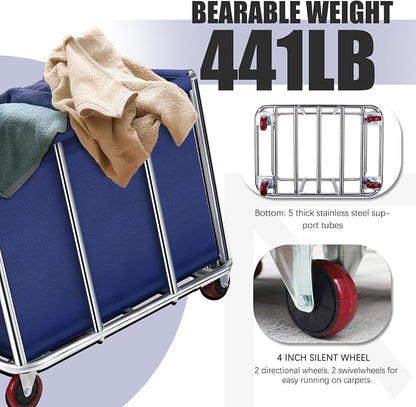 Commercial Laundry Cart with Wheels, 11.40 Bushel Large Laundry Rolling Bins - Image 3
