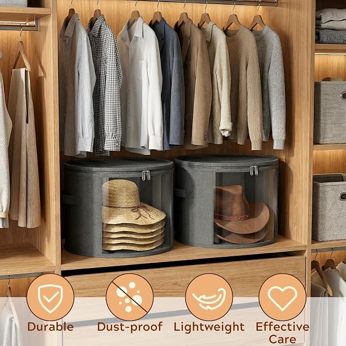 Ofiray-home Large Clear Hat Storage Boxes 2 Pack, Hold up to 7-9 Hats | Gray - Image 6