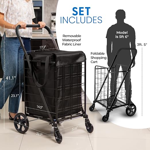 SereneLife Large Folding Utility Shopping Cart - Image 3