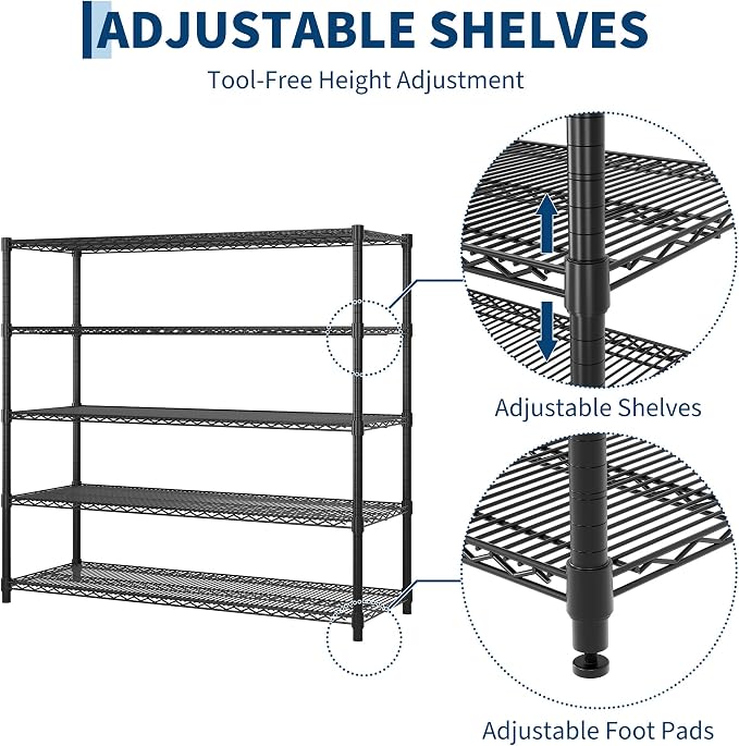 Garvee 5-Tier Wire Shelving 3200LBS Heavy Duty Storage Shelves Garage Rack | - Image 8