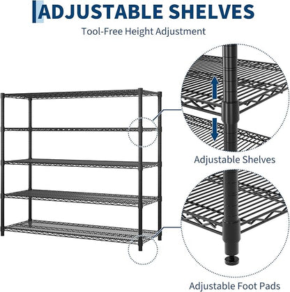 Garvee 5-Tier Wire Shelving 3200LBS Heavy Duty Storage Shelves Garage Rack | - Image 8