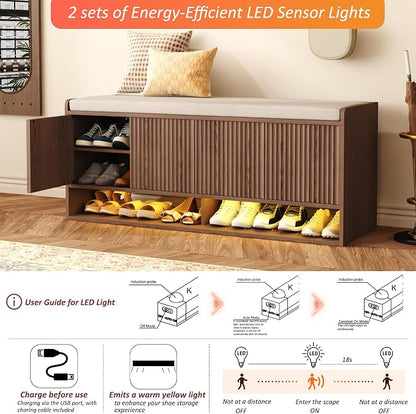 HOMEFORT 47.2" Fluted Shoe Storage Bench, Entryway Bench - Image 5