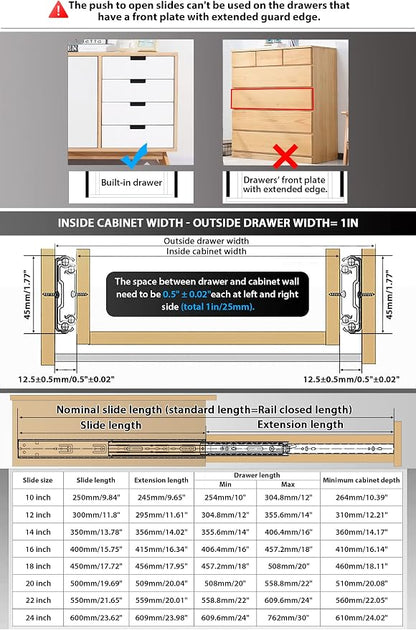 YENUO 5 Pairs Push to Open Drawer Slides Full Extension 12–24 Inch 100 LB | - Image 2