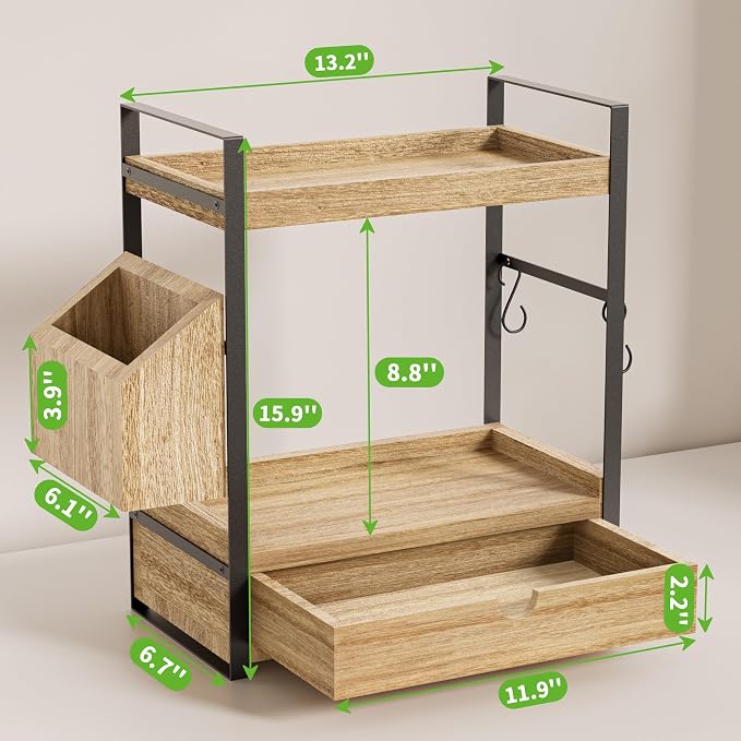 2-Tier Bathroom Counter Organizer, Wooden Vanity Shelf - Image 2