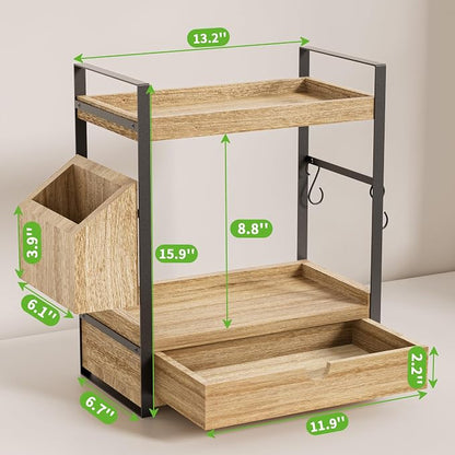 2-Tier Bathroom Counter Organizer, Wooden Vanity Shelf - Image 2