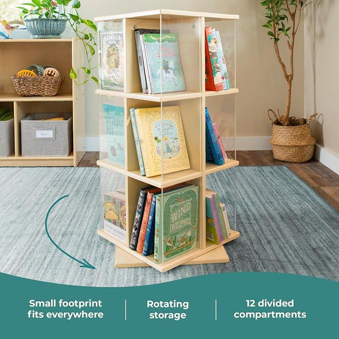 Guidecraft EdQ Kids Rotating Bookshelf: Natural Wood Revolving Bookcase - Image 5
