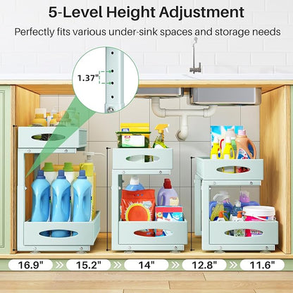 2 Pack Under Sink Organizer, 2 Tier Pull out Cabinet Organizer Mesh Baskets - Image 4