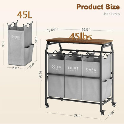 Hoctieon 3 Section Laundry Sorter Cart - Image 9