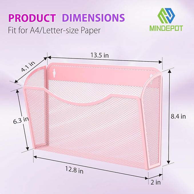 MINDEPOT Wall File Organizer, Hanging Wall File Holder, 3 Pack, Metal Mesh Wall - Image 2