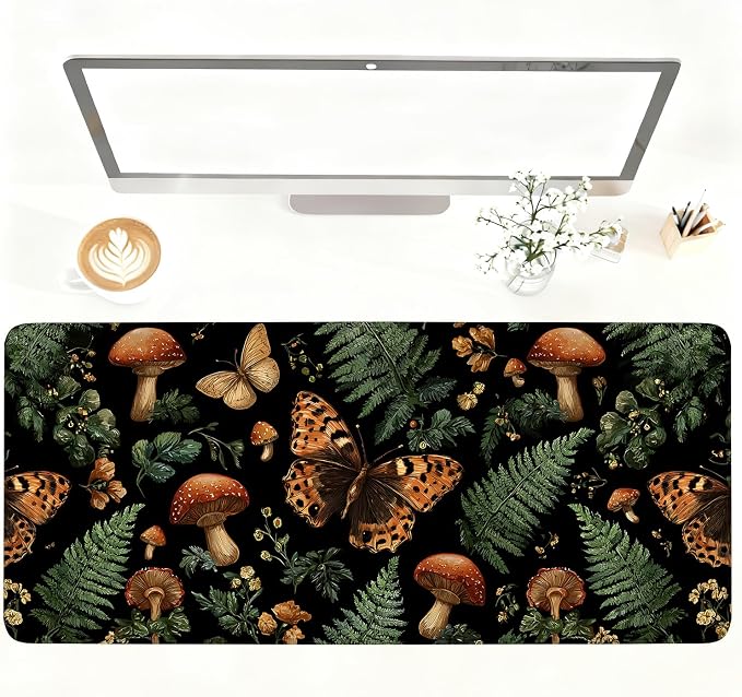 Vintage Butterfly Mushroom Mouse Pad – Large Extended Desk Mat 35.43 x 15.75 in by LEIWEIHOPE