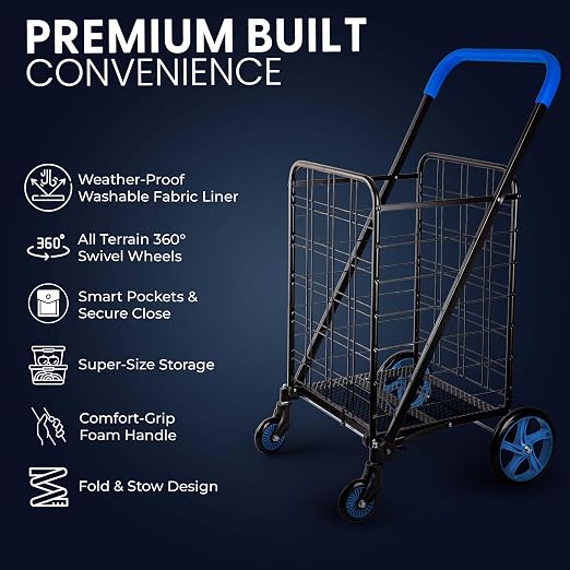 SereneLife Large Folding Utility Shopping Cart - Image 4