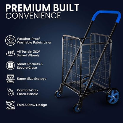 SereneLife Large Folding Utility Shopping Cart - Image 4