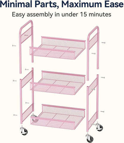 YASONIC 3 Tier Rolling Cart – Metal Utility Storage Cart - Image 6