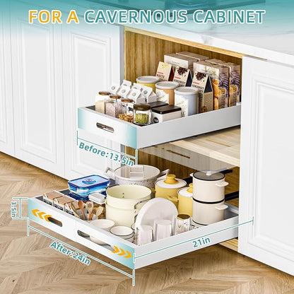 HBL' 2 Pack | 21" Deep Pull Out Cabinet Organizer Adhesive, Width Expandable - Image 2