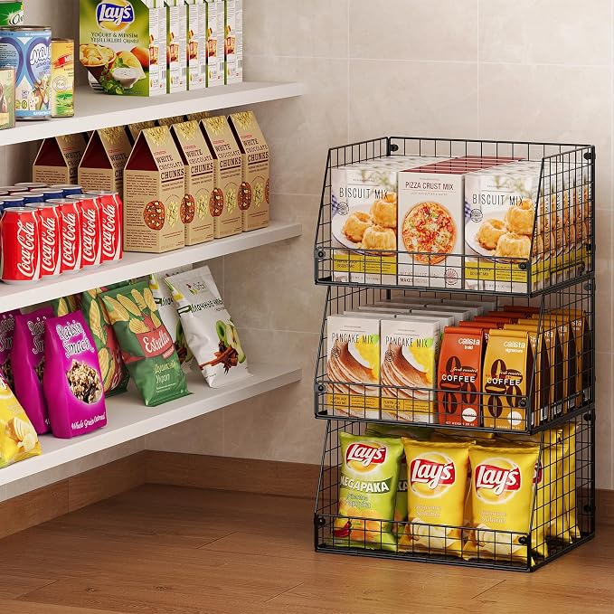 Jakyitvi 3 Pack XXL Stackable Wire Baskets, Large Storage Bins - Image 6