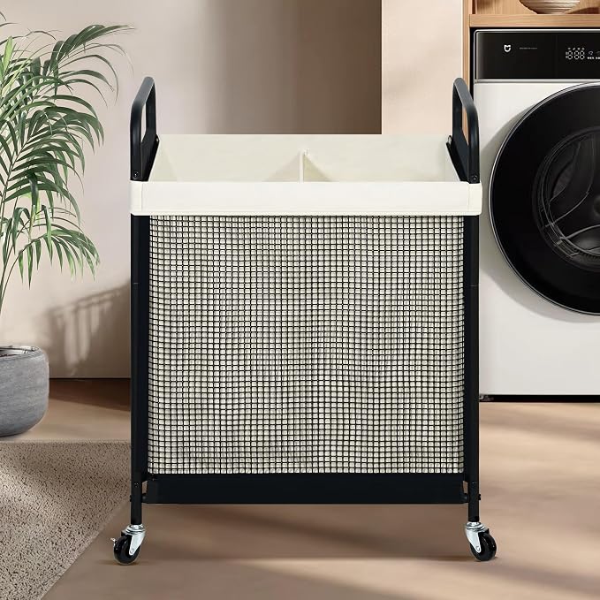 STO STO Laundry Hamper 2 Section, 100L Rolling Laundry Sorter Cart - Image 2