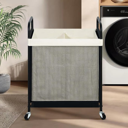 STO STO Laundry Hamper 2 Section, 100L Rolling Laundry Sorter Cart - Image 2