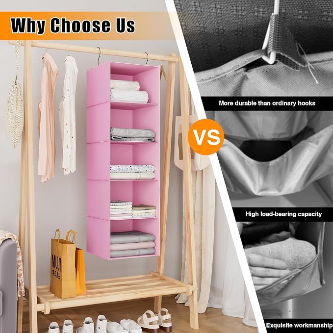 Hanging Closet Organizer, Easy Mount Foldable 5-Shelf Hanging Closet Wardrobe - Image 7